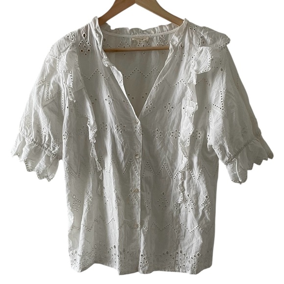 Jennifer & Grace Tops - Jennifer & Grace White Eyelet Ruffle Blouse Size L
